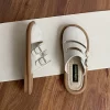 Women Sandals Toe-Covered Slides Hollow Out Belt Buckle Suede Flat Rubber Sole