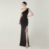 One-Shoulder Satin Pleated Slim-Fit Mermaid Evening Dress High Slit Party Wedding