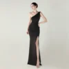 One-Shoulder Satin Pleated Slim-Fit Mermaid Evening Dress High Slit Party Wedding