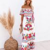 Off Shoulder Floral Digital Print Maxi Flared Plus Size Dress