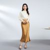 Gold Jacquard Acetate Mermaid Long Skirt High Waist Silky Bodycon Lady