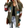 Womens Street Style Western Print Corduroy Loose Mid-Long Shirt Jacket