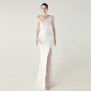 One-Shoulder Satin Pleated Slim-Fit Mermaid Evening Dress High Slit Party Wedding