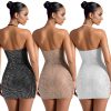 Halter Neck Rhinestone Bodycon Mini Dress Elegant High Waist