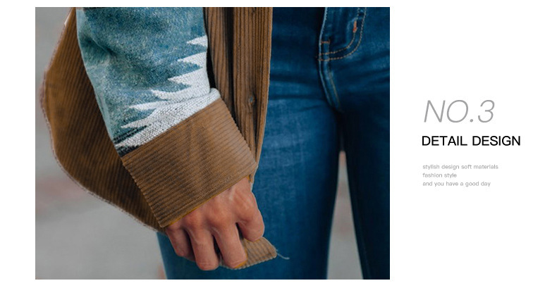 Womens Street Style Western Print Corduroy Loose Mid-Long Shirt Jacket