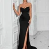 Solid Bandeau Backless High Waisted Swing Long Evening Dress Elegant