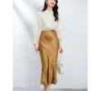 Gold Jacquard Acetate Mermaid Long Skirt High Waist Silky Bodycon Lady