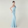One-Shoulder Satin Pleated Slim-Fit Mermaid Evening Dress High Slit Party Wedding