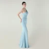 One-Shoulder Satin Pleated Slim-Fit Mermaid Evening Dress High Slit Party Wedding