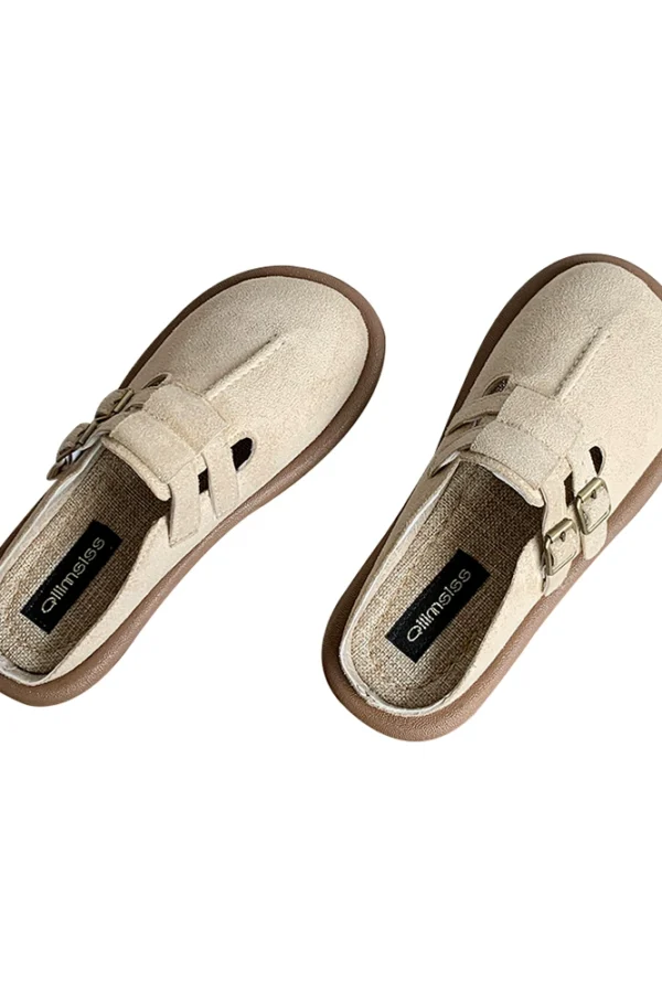 Womens Casual Slip-On Clogs Suede Buckle Hollow Anti-Slip Rubber Sole