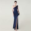One-Shoulder Satin Pleated Slim-Fit Mermaid Evening Dress High Slit Party Wedding