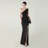 One-Shoulder Satin Pleated Slim-Fit Mermaid Evening Dress High Slit Party Wedding