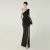 One-Shoulder Satin Pleated Slim-Fit Mermaid Evening Dress High Slit Party Wedding
