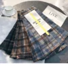 Womens High Waist Plaid Woolen Pleated Mini Skirt Fall Winter Preppy Office