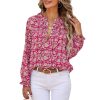Womens Floral Print V-Neck Long Sleeve Slim Office Blouse