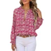 Womens Floral Print V-Neck Long Sleeve Slim Office Blouse