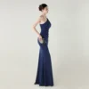 One-Shoulder Satin Pleated Slim-Fit Mermaid Evening Dress High Slit Party Wedding