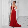 Solid Bandeau Backless High Waisted Swing Long Evening Dress Elegant