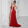 Solid Bandeau Backless High Waisted Swing Long Evening Dress Elegant