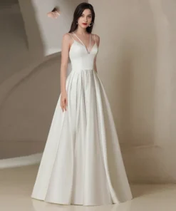 Elegant White Satin Backless V-Neck Sleeveless FloorLength Evening Dress