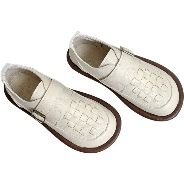Womens Woven Buckle Loafers Round Toe Soft Rubber Sole Slip-On Casual Shoes