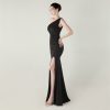 One-Shoulder Satin Pleated Slim-Fit Mermaid Evening Dress High Slit Party Wedding