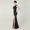 One-Shoulder Satin Pleated Slim-Fit Mermaid Evening Dress High Slit Party Wedding