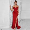 Solid Bandeau Backless High Waisted Swing Long Evening Dress Elegant
