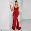 Solid Bandeau Backless High Waisted Swing Long Evening Dress Elegant
