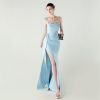 Satin Spaghetti Strap Slim Fit Mermaid Evening Dress High Slit Summer Party