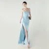 Satin Spaghetti Strap Slim Fit Mermaid Evening Dress High Slit Summer Party