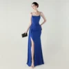 Satin Spaghetti Strap Slim Fit Mermaid Evening Dress High Slit Summer Party
