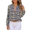Womens Floral Print V-Neck Long Sleeve Slim Office Blouse