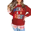Womens Casual Loose Crew Neck Sweatshirt Colorful Letter Applique Contrast Long Sleeve