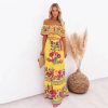 Off Shoulder Floral Digital Print Maxi Flared Plus Size Dress