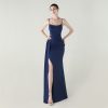 Satin Spaghetti Strap Slim Fit Mermaid Evening Dress High Slit Summer Party