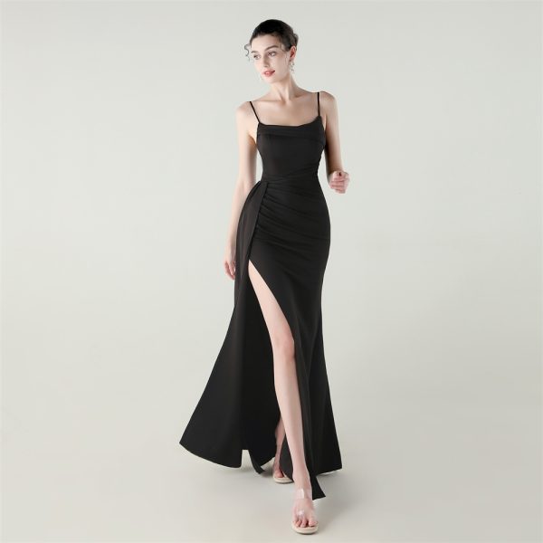 Satin Spaghetti Strap Slim Fit Mermaid Evening Dress High Slit Summer Party