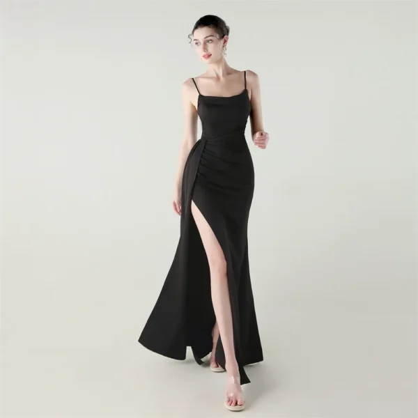 Satin Spaghetti Strap Slim Fit Mermaid Evening Dress High Slit Summer Party