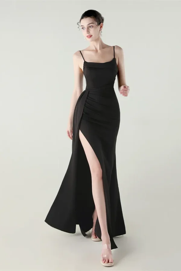 Satin Spaghetti Strap Slim Fit Mermaid Evening Dress High Slit Summer Party