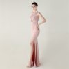 One-Shoulder Satin Pleated Slim-Fit Mermaid Evening Dress High Slit Party Wedding