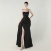 Satin Spaghetti Strap Slim Fit Mermaid Evening Dress High Slit Summer Party