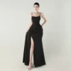 Satin Spaghetti Strap Slim Fit Mermaid Evening Dress High Slit Summer Party