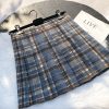 Womens High Waist Plaid Woolen Pleated Mini Skirt Fall Winter Preppy Office