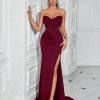 Solid Bandeau Backless High Waisted Swing Long Evening Dress Elegant