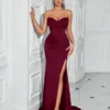 Solid Bandeau Backless High Waisted Swing Long Evening Dress Elegant