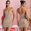 Halter Neck Rhinestone Bodycon Mini Dress Elegant High Waist