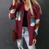 Womens Street Style Western Print Corduroy Loose Mid-Long Shirt Jacket
