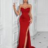 Solid Bandeau Backless High Waisted Swing Long Evening Dress Elegant