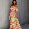 Off Shoulder Floral Digital Print Maxi Flared Plus Size Dress