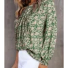 Womens Floral Print V-Neck Long Sleeve Slim Office Blouse